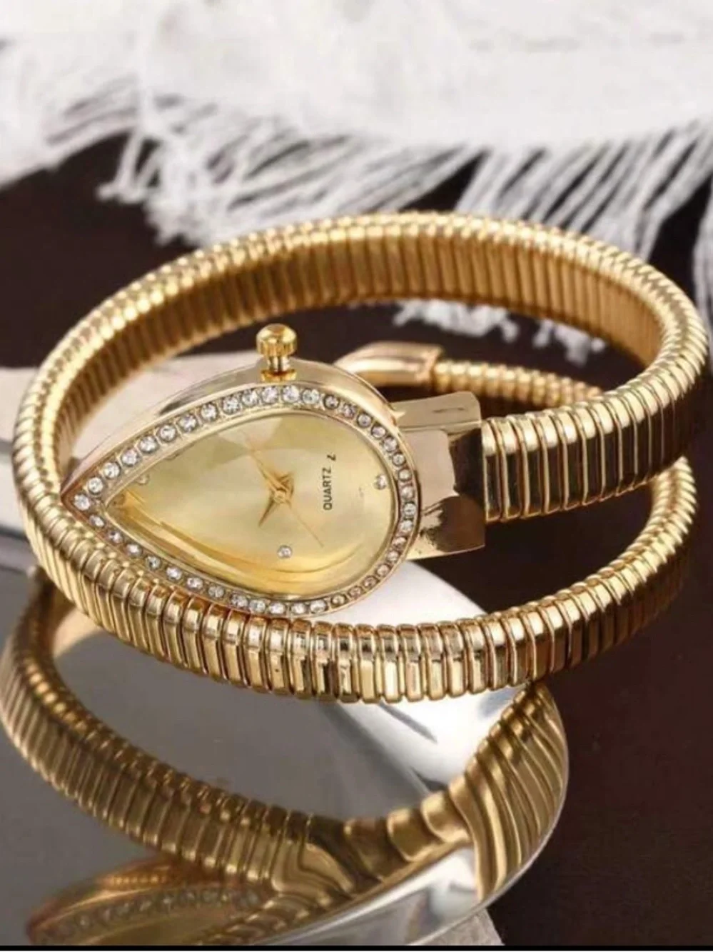 Gold Serpenti Coil Watch | Crystal Bezel Luxe Wrap Bracelet